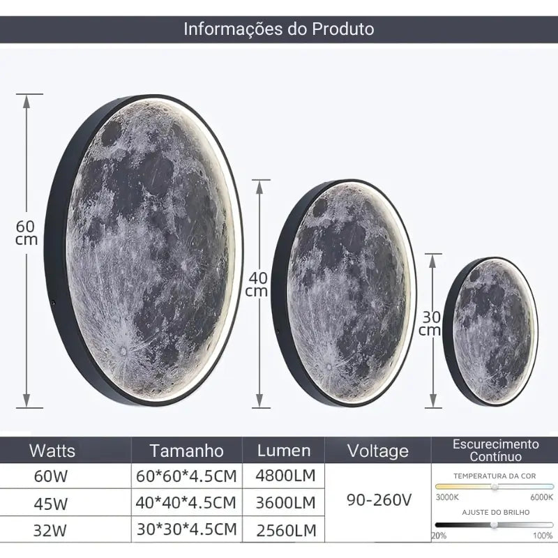 Luminária de Parede 3D Lua Cheia com Controle Remoto Bigstock