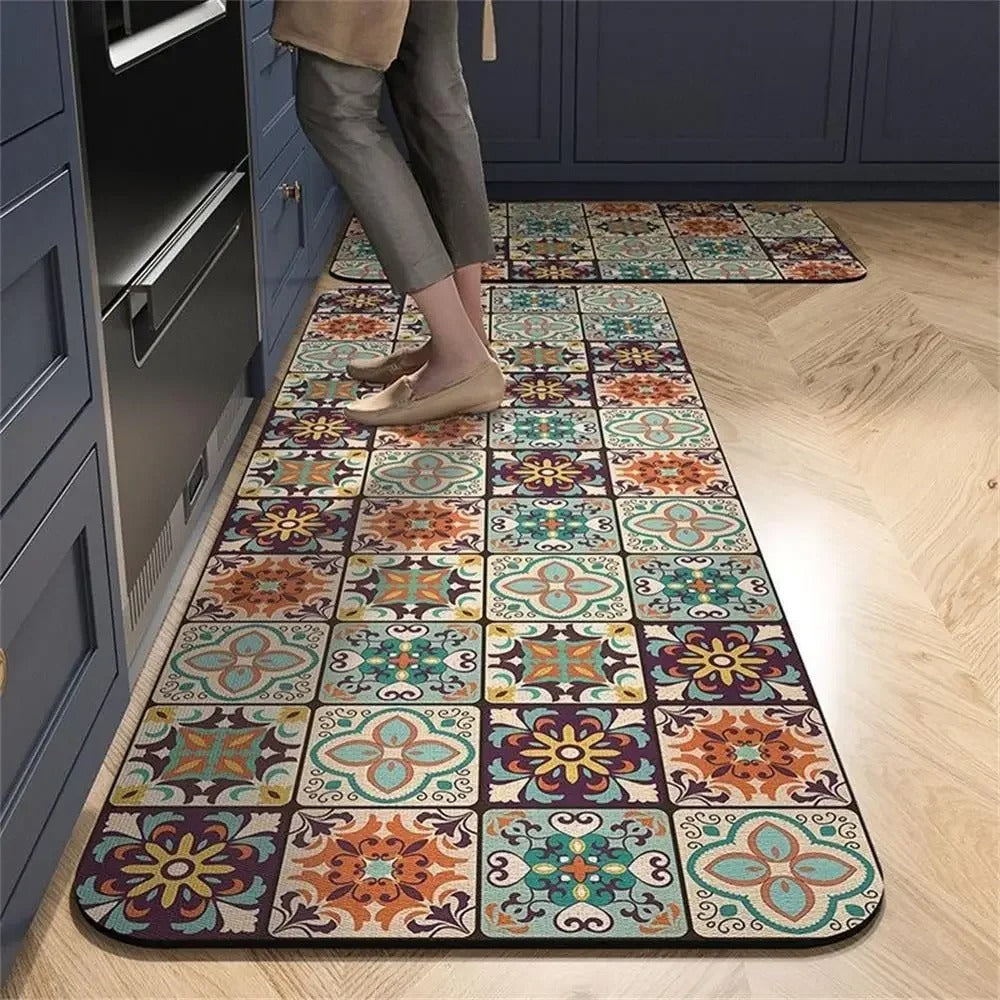 Tapete Antiderrapante Absorvente para Cozinha Ladrilhos