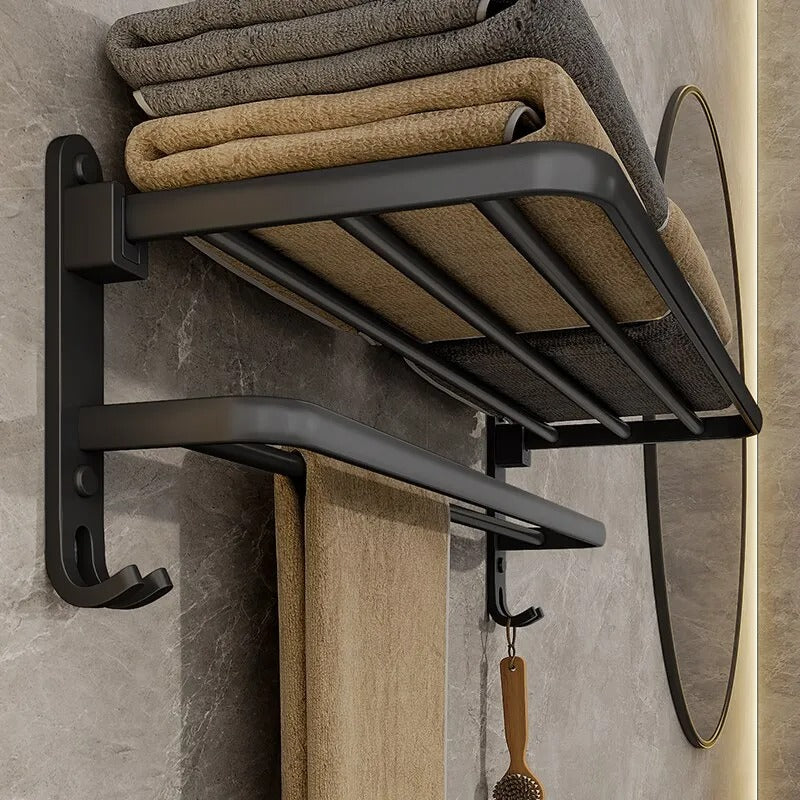 Porta Toalha Banheiro em Alumínio Preto 50cm