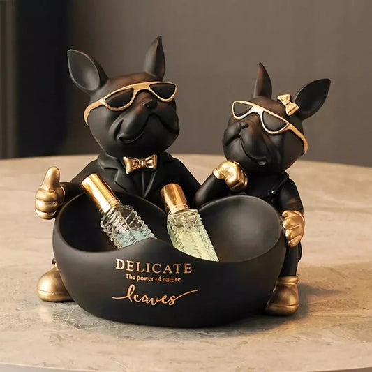 Escultura Decorativa e Porta Objetos Casal Bulldog Francês Bigstock