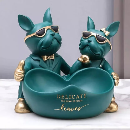 Escultura Decorativa e Porta Objetos Casal Bulldog Francês Bigstock
