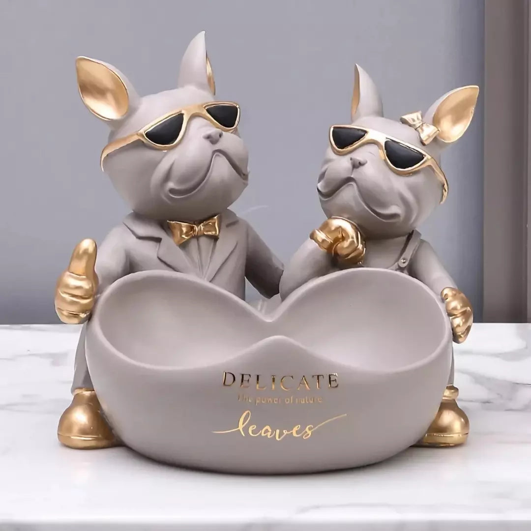 Escultura Decorativa e Porta Objetos Casal Bulldog Francês Bigstock