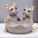 Escultura Decorativa e Porta Objetos Casal Bulldog Francês Bigstock