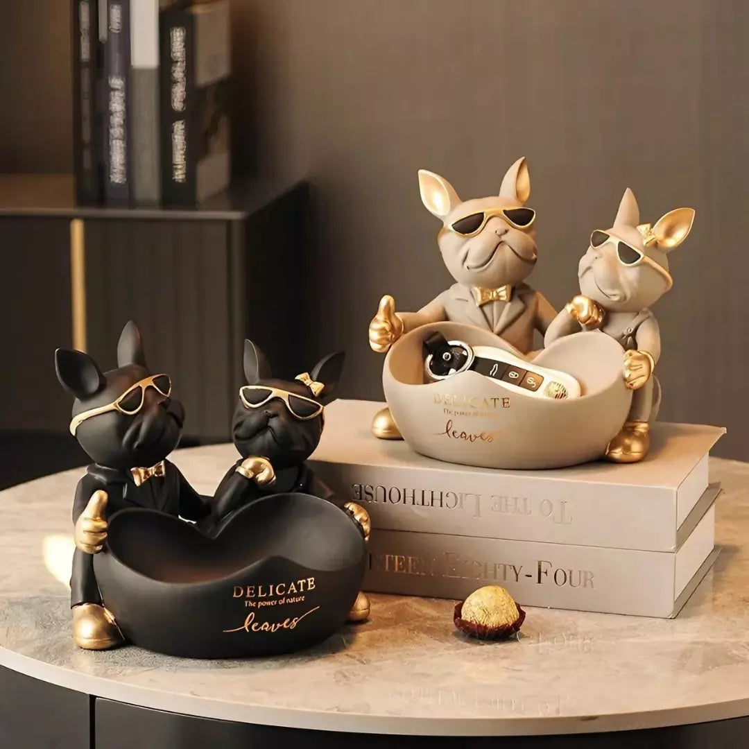 Escultura Decorativa e Porta Objetos Casal Bulldog Francês Bigstock