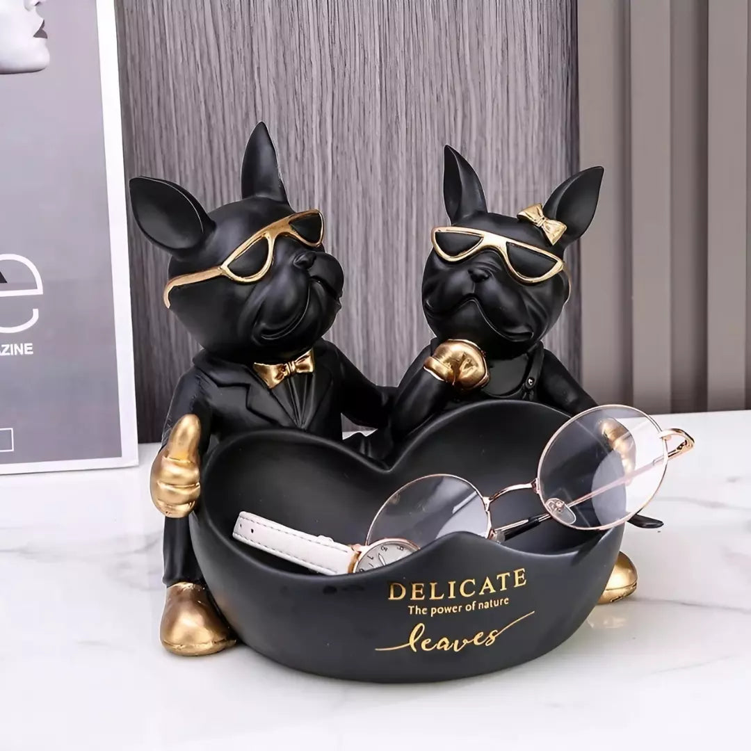 Escultura Decorativa e Porta Objetos Casal Bulldog Francês Bigstock