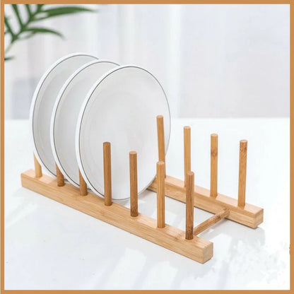 Suporte Escorredor Porta Pratos De Bancada De Bambu