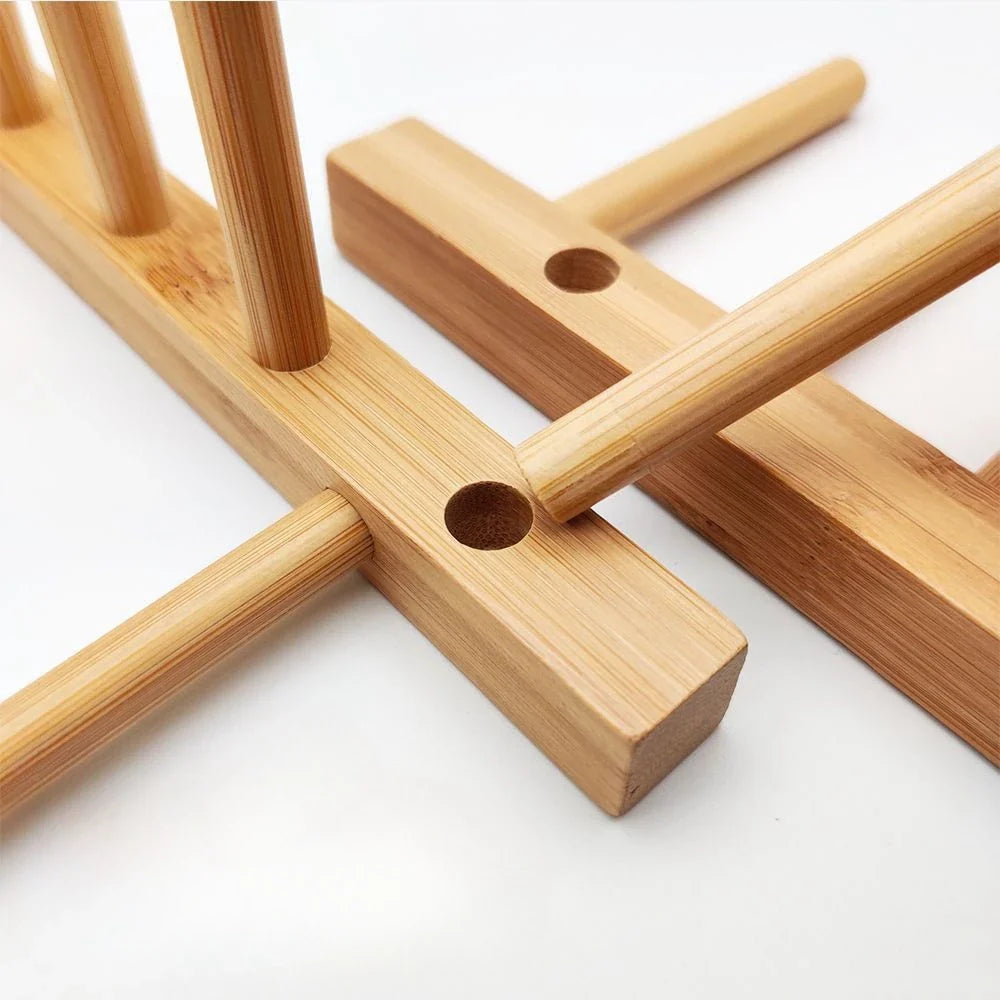 Suporte Escorredor Porta Pratos De Bancada De Bambu