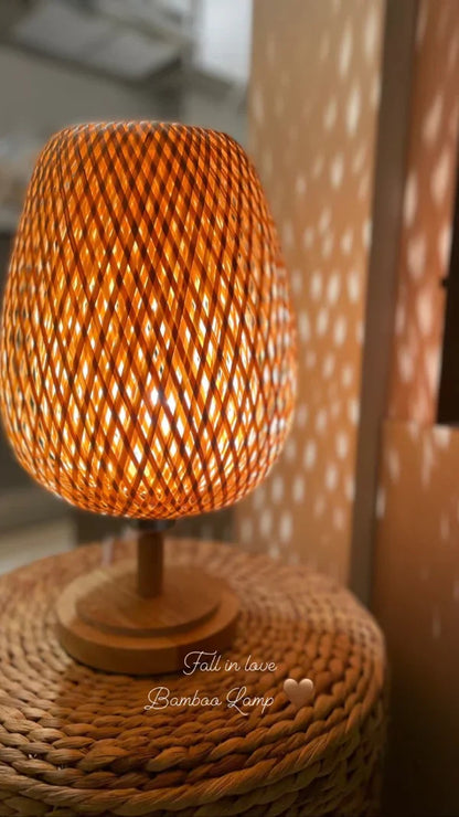 Abajur de Mesa Tecelagem De Bambu Rattan Led