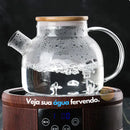 Chaleira de Vidro 1L com Coador Tampa de Bambu Premium
