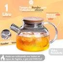 Chaleira de Vidro 1L com Coador Tampa de Bambu Premium
