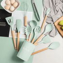 Kit Utensílios de Silicone com Cabo de Madeira (12 Peças)