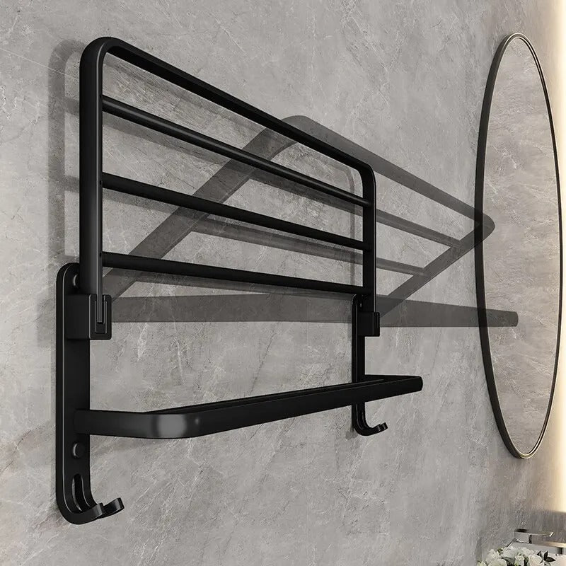 Porta Toalha Banheiro em Alumínio Preto 50cm