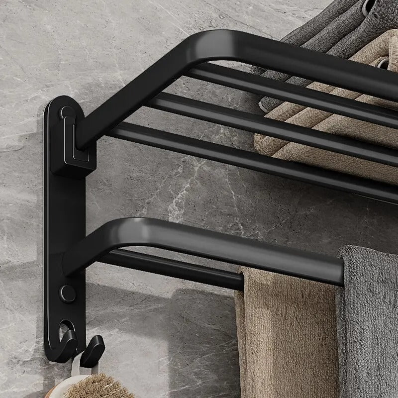 Porta Toalha Banheiro em Alumínio Preto 50cm